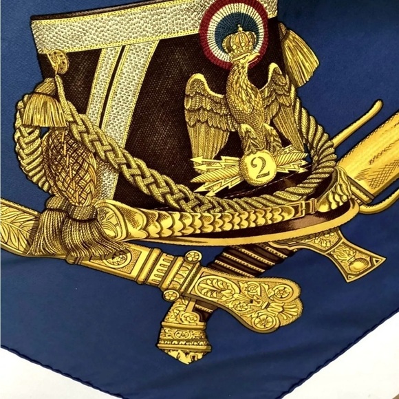 HERMES PARIS GRAND UNIFORME Blue By Joachim Metz Scarf Silk 35" SQR EX COND - Picture 7 of 14